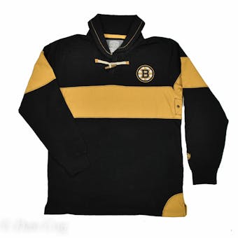 Boston Bruins Old Time Hockey Jerry Black & Gold Toggle Long Sleeve Crew (Adult L)