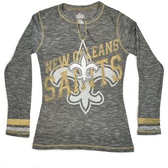 New Orleans Saints Majestic Grey Gametime Gal V-Neck Long Sleeve Shirt (Womens S)