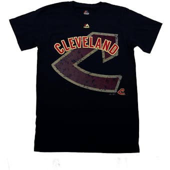 Cleveland Indians Majestic Navy League Domination Vintage Logo Tee Shirt (Adult S)