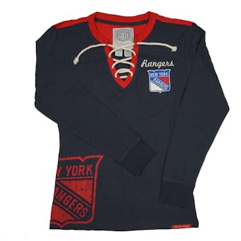 New York Rangers Old Time Hockey Navy Rachel L/S Jersey Tee Shirt (Womens M)