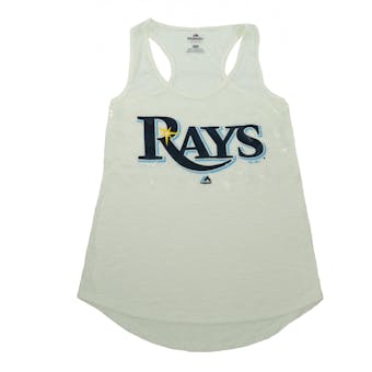Tampa Bay Rays Majestic White Baseball Dreamer Sequin Tank Top (Womens L)