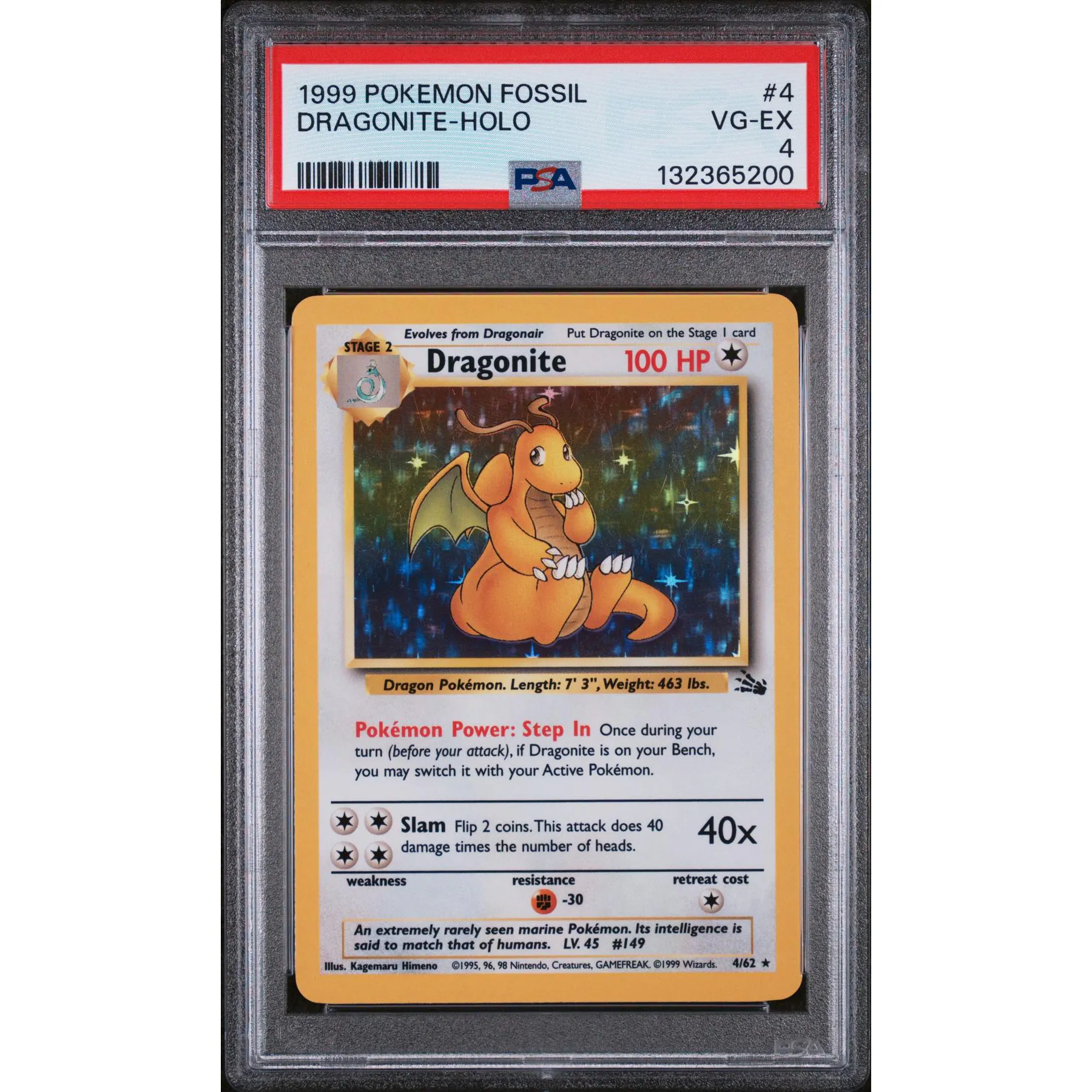 dragonite pokemon card fossil Whatnot: Shop, Sell, Connect proof acrylic case and featuring a striking image of the captivating character Pokemon Fossil Dragonite 4/62 PSA