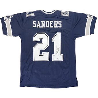 Deion Sanders Autographed Dallas Cowboys Blue Football Jersey (PSA)