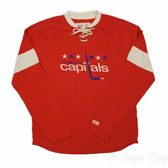 Washington Capitals CCM Reebok Red Lace Up Long Sleeve Fleece Crew (Adult L)