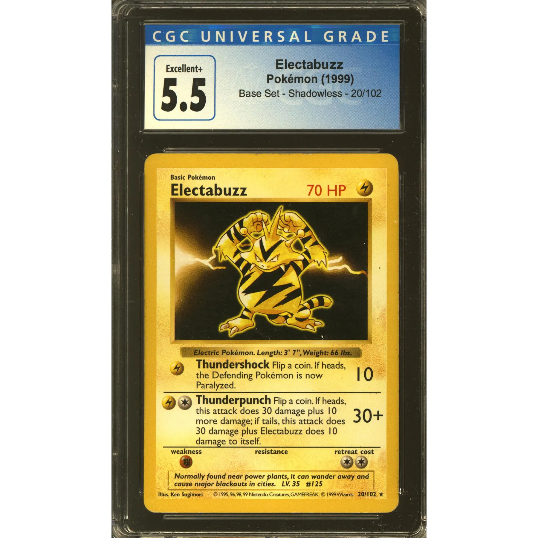 Pokemon Base Set Shadowless Electabuzz 20/102 CGC 5.5 subs | DA Card World Pokemon Base Set Shadowless Electabuzz 20/102 CGC 5.5 subs | DA Card World