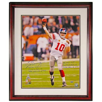 Eli Manning Autographed NY Giants Framed 16x20 Photo with SIX Inscriptions (Steiner)