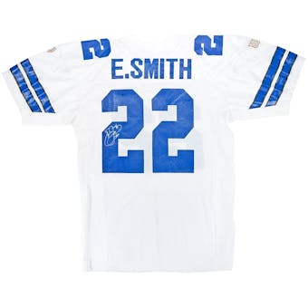 Emmitt Smith Autographed Dallas Cowboys Wilson Football Jersey (JSA)