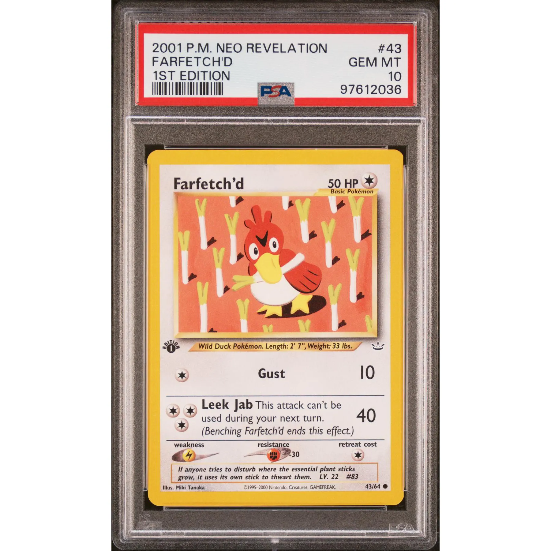 Pokemon Neo Revelation 1st Edition Farfetch'd 43/64 PSA 10 GEM MINT *034 | DA Card World Pokemon Neo Revelation 1st Edition Farfetch'd 43/64 PSA 10 GEM MINT *034 | DA Card World