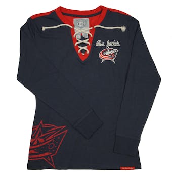Columbus Blue Jackets Old Time Hockey Navy Rachel L/S Jersey Tee Shirt (Womens L)