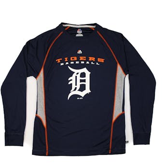 Detroit Tigers Majestic Navy Coverage Long Sleeve Performance Tee Shirt (Adult L)