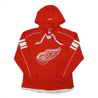 Detroit Red Wings Reebok Red Lace Up Fleece Jersey Hoodie (Adult S)