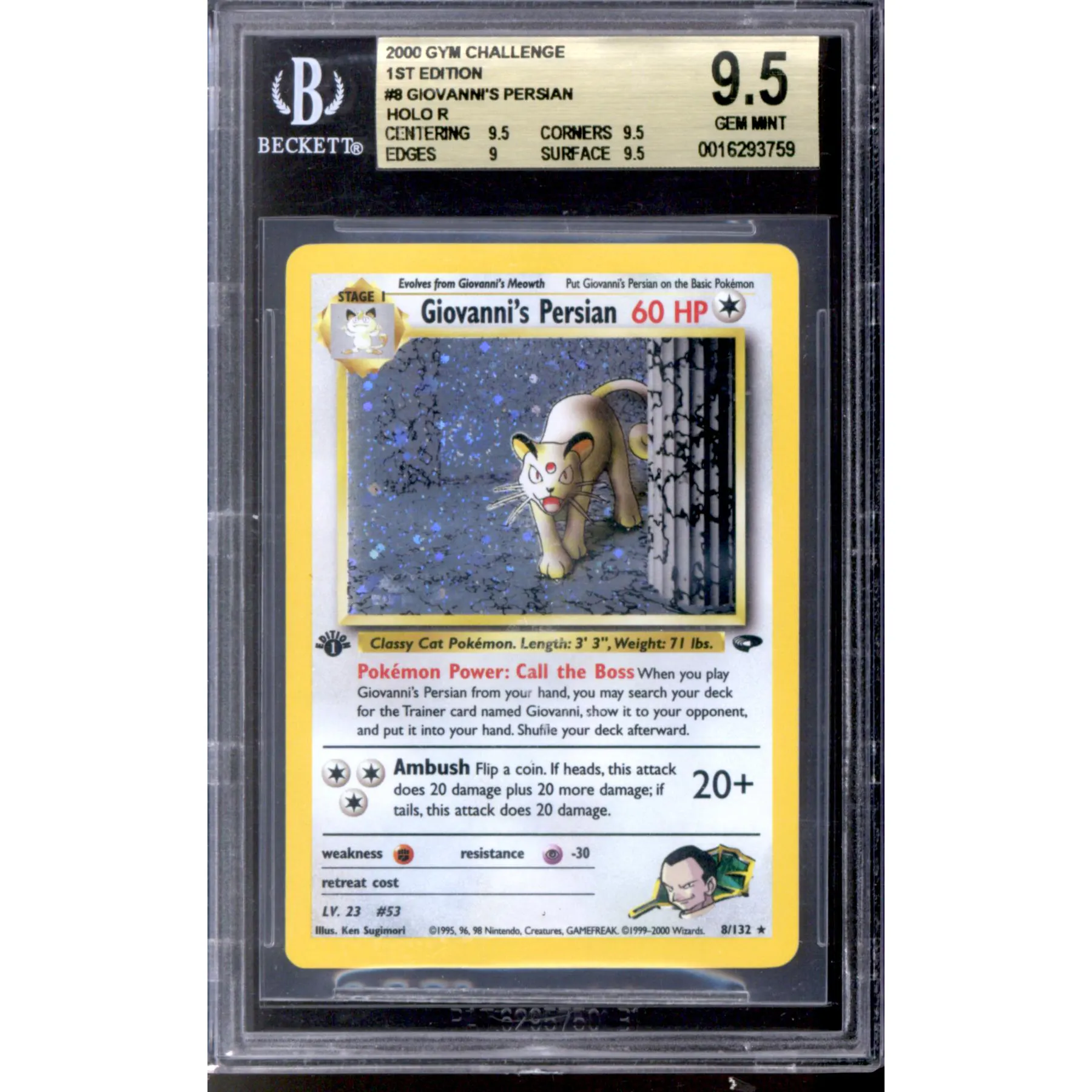 Pokemon Gym Challenge 1st Edition Giovanni's Persian 8/132 BGS 9.5 GEM MINT | DA Card World Pokemon Gym Challenge 1st Edition Giovanni's Persian 8/132 BGS 9.5 GEM MINT | DA Card World