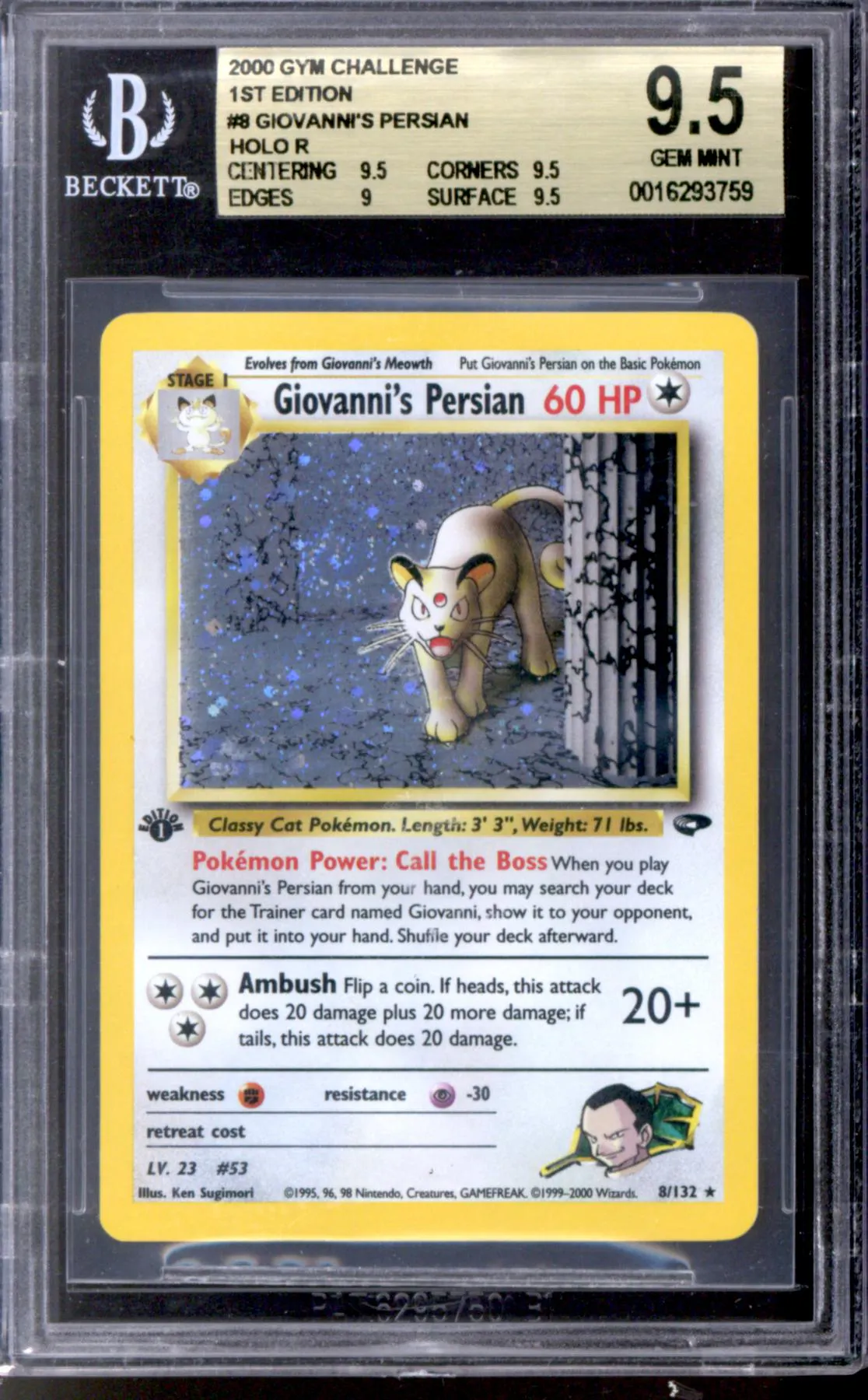 Pokemon Gym Challenge 1st Edition Giovanni's Persian 8/132 BGS 9.5 GEM MINT | DA Card World Pokemon Gym Challenge 1st Edition Giovanni's Persian 8/132 BGS 9.5 GEM MINT | DA Card World
