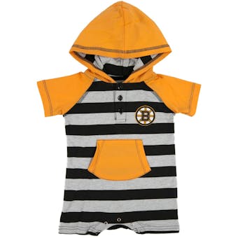 Boston Bruins Old Time Hockey Tickle Stripe Black Infant S/S Hoodie (Infant 12M)