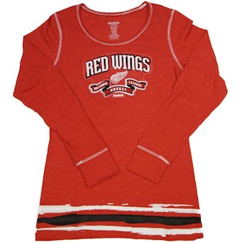 Detroit Red Wings Reebok Red Tri Blend Long Sleeve Tee Shirt (Womens S)