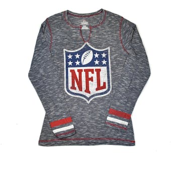 NFL Logo Majestic Grey Gametime Gal V-Neck Long Sleeve Shirt (Womens L)