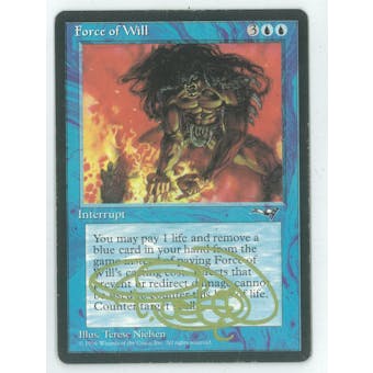 Magic the Gathering Alliances Single Force of Will (Artist Signed) - MODERATE PLAY (MP)