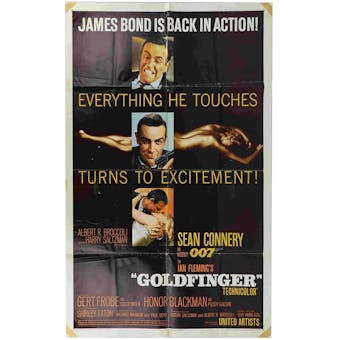 1964 James Bond Goldfinger Original Folded Movie Poster One Sheet