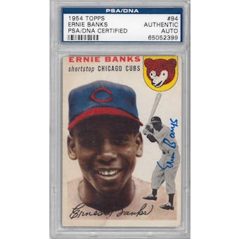 1954 Topps Baseball #94 Ernie Banks Autographed Rookie Card (PSA) *2399