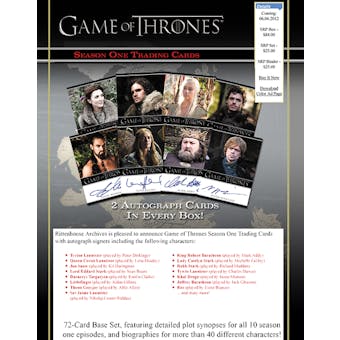 Game of Thrones Season 1 (One) Trading Cards Archives Box (Rittenhouse 2012)