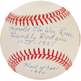 Pee Wee Reese Autographed MLB Official Baseball w/Inscriptions (PSA)