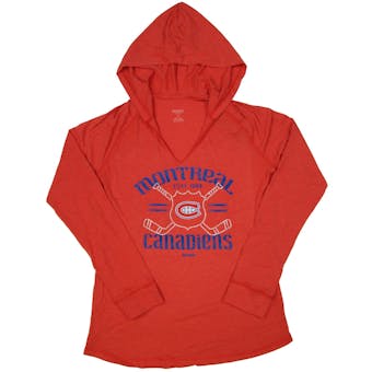 Montreal Canadiens Reebok Heather Red Long Sleeve Hooded Tee Shirt (Womens L)