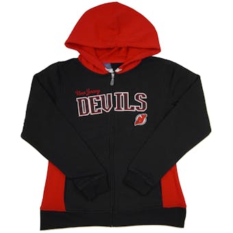 New Jersey Devils Reebok Black & Red Full Zip Fleece Hoodie (Womens L)