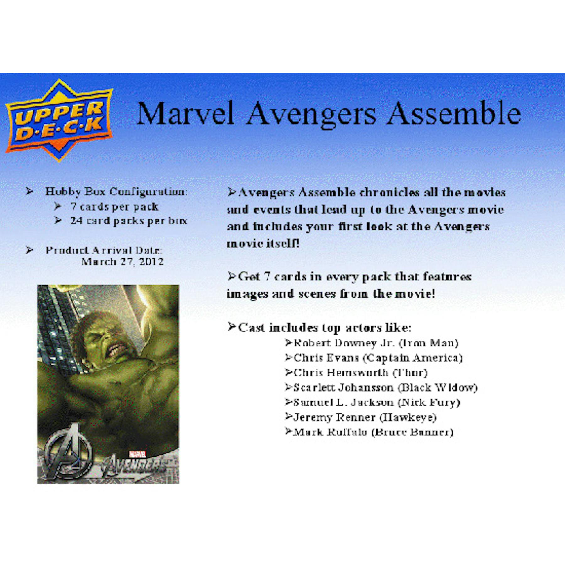 Marvel Avengers Assemble Trading Cards Hobby Box Upper Deck 2012