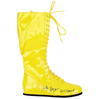 Hulk Hogan Autographed Yellow Wrestling Boot With "12 X Champ" Inscription (Leaf Authentic)