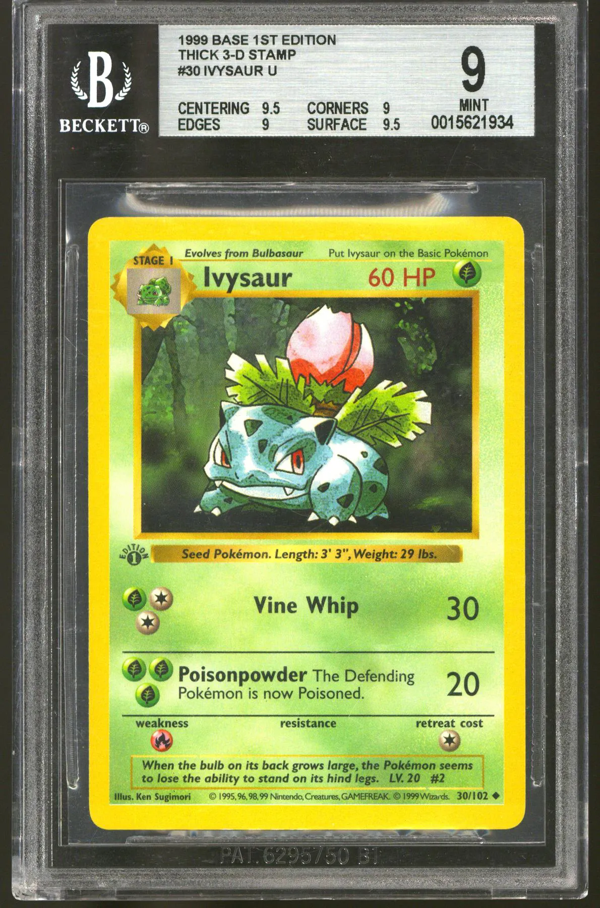 Pokemon Base Set 1st Edition Shadowless Grey Gray Stamp Ivysaur 30/102 BGS 9 - 9.5 9 9 9.5 Q++ | DA Card World Pokemon Base Set 1st Edition Shadowless Grey Gray Stamp Ivysaur 30/102 BGS 9 - 9.5 9 9 9.5 Q++ | DA Card World