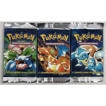Pokemon Base Set 1st Edition Booster Pack - GERMAN 3x LOT All 3 Arts with 1 Heavy Pack