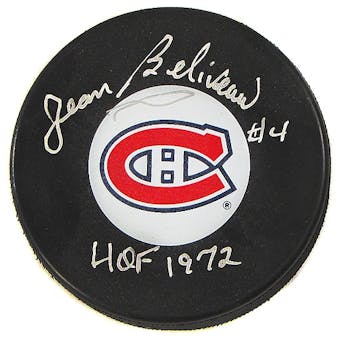 Jean Beliveau Autographed Montreal Canadiens Hockey Puck Icebox COA