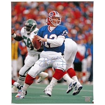 Jim Kelly Autographed Buffalo Bills Blue Jersey 16x20 Football Photo