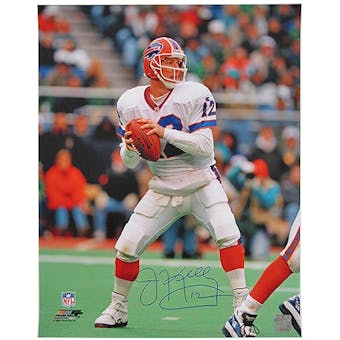 Jim Kelly Autographed Buffalo Bills White Jersey 16x20 Football Photo