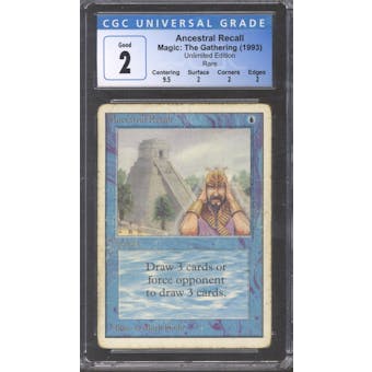 Magic the Gathering Unlimited Ancestral Recall CGC 2 HEAVY PLAY (HP)