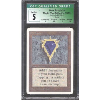 Magic the Gathering Unlimited Mox Sapphire CGC 5 Inked SLIGHT PLAY (SP)
