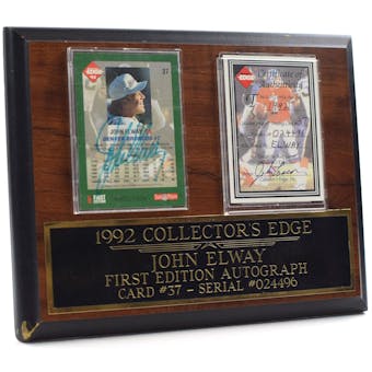 1992 Collector's Edge John Elway Denver Broncos Autographed Card Plaque w/ Certificate