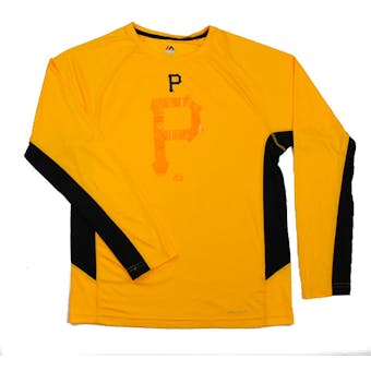 Pittsburgh Pirates Majestic Yellow Batter Runner Cool Base Performance L/S Tee Shirt (Adult L)