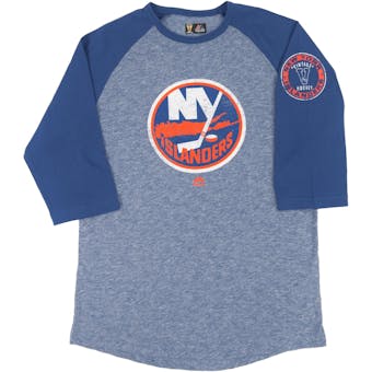 New York Islanders Majestic Gray Ready To Go 3/4 Sleeve Tri Blend Tee Shirt (Adult L)