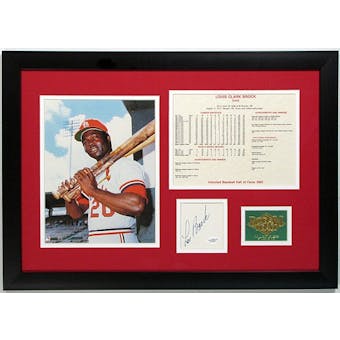 Lou Brock Singed & Framed Cut Auto with 8x10 and Stat Card