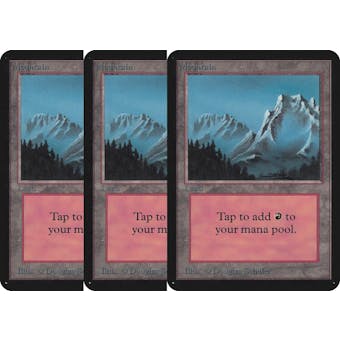 Magic the Gathering Alpha 3x LOT Mountain (Left Trees) LIGHTLY PLAYED (LP) Basic Land