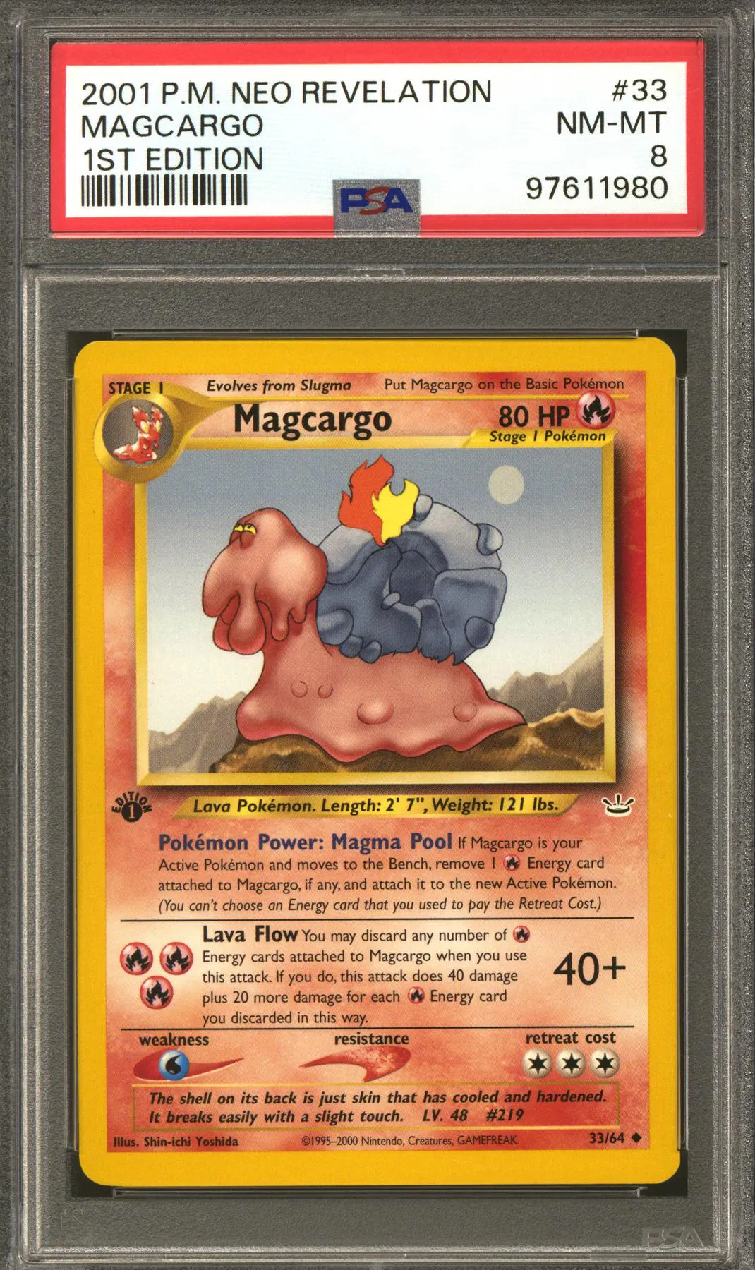 Pokemon Neo Revelation 1st Edition Magcargo 33/64 PSA 8 Pokemon Neo Revelation 1st Edition Magcargo 33/64 PSA 8