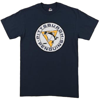 Pittsburgh Penguins Majestic Navy Vintage Lightweight Tek Patch Tee Shirt (Adult Small)