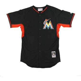 Miami Marlins Majestic Black BP Cool Base Performance Authentic Jersey (48)
