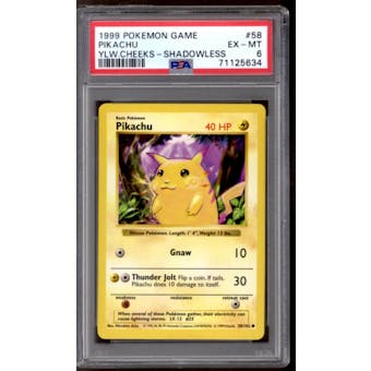 Pokemon Base Set Shadowless (Yellow Cheeks) Pikachu 58/102 PSA 6