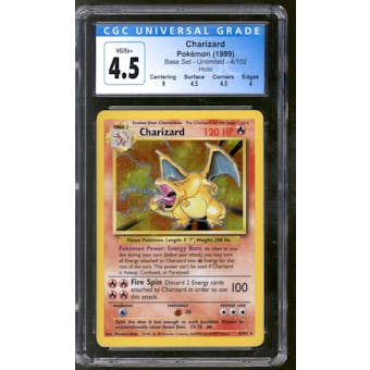 Pokemon Base Set Unlimited Charizard 4/102 CGC 4.5 *033