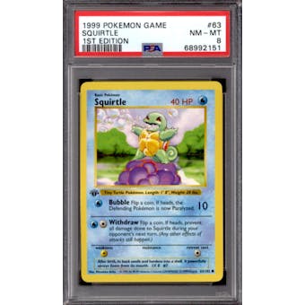 Pokemon Base Set 1st Edition Shadowless Squirtle 63/102 PSA 8