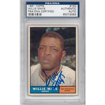 1961 Topps Baseball #160 Willie Mays Autographed Card (PSA)