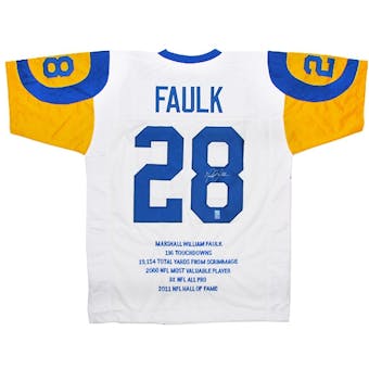 Marshall Faulk Autographed St. Louis Rams Stat Jersey