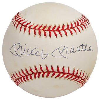 Mickey Mantle Autographed Official American League Baseball (GAI COA) Bobby Brown